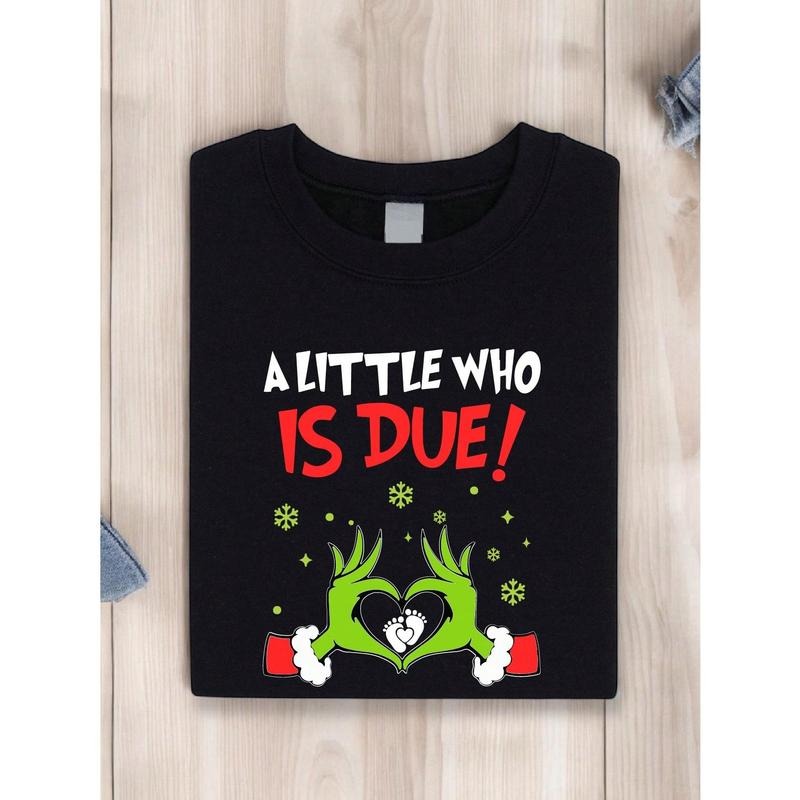 Christmas Pregnancy Announcement Shirt, A Little Who Is Due T-Shirt, Maternity X-Mas Shirt, Baby Reveal Holiday Tee, New...