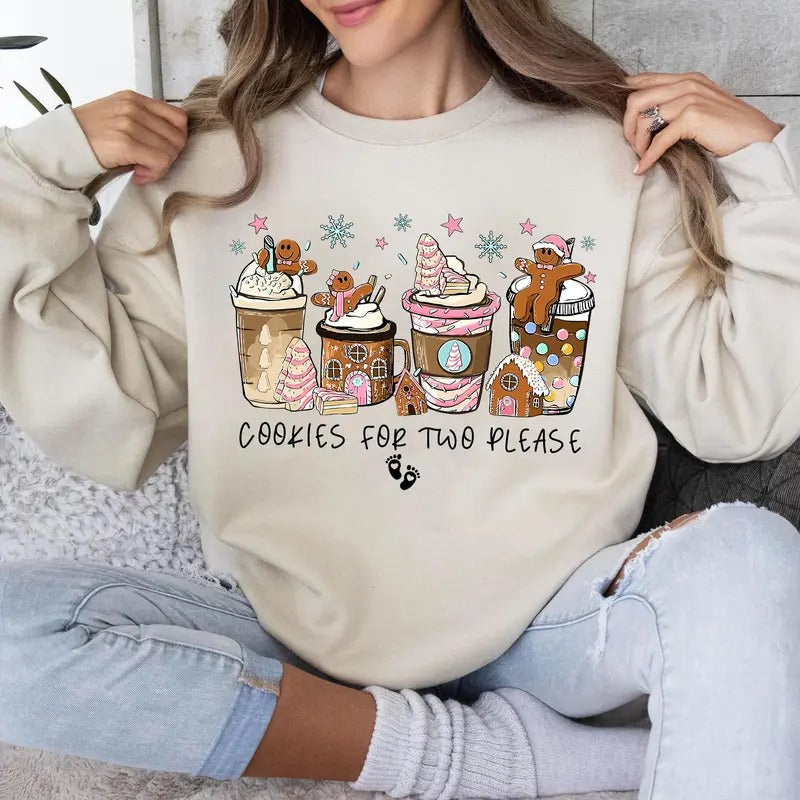 Christmas Pregnancy Announcement Sweatshirt, Cookies For Two Please, Christmas Pregnancy Shirt, Gingerbread Cookies,...
