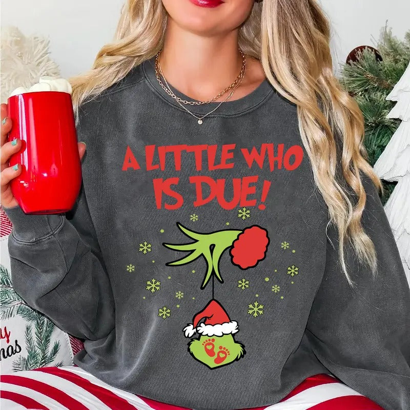 Christmas Pregnancy Reveal Sweatshirt, A Little Who Is Due Shirt, Christmas Holiday Maternity Sweatshirt, Christmas...