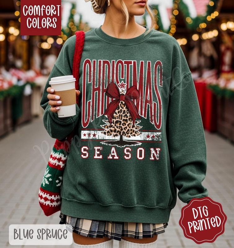 Christmas Season Comfort Colors Sweatshirt, Trendy Women's Holiday Crewneck T-Shirts, Hoodie | HypeDripTees.com
