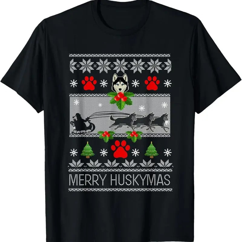 Christmas Siberian Husky Dog Husky Ugly Merry Huskymas T-Shirt Hoodie, Sweatshirt | HypeDripTees.com
