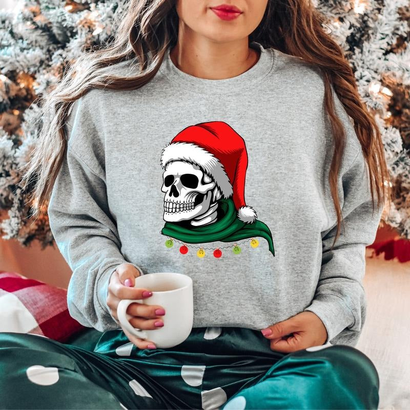 Christmas Skull Sweatshirt, Matching Christmas 2023 Sweater, Christmas Horror Hoodie, Holiday Celebration Gift Sweater,...