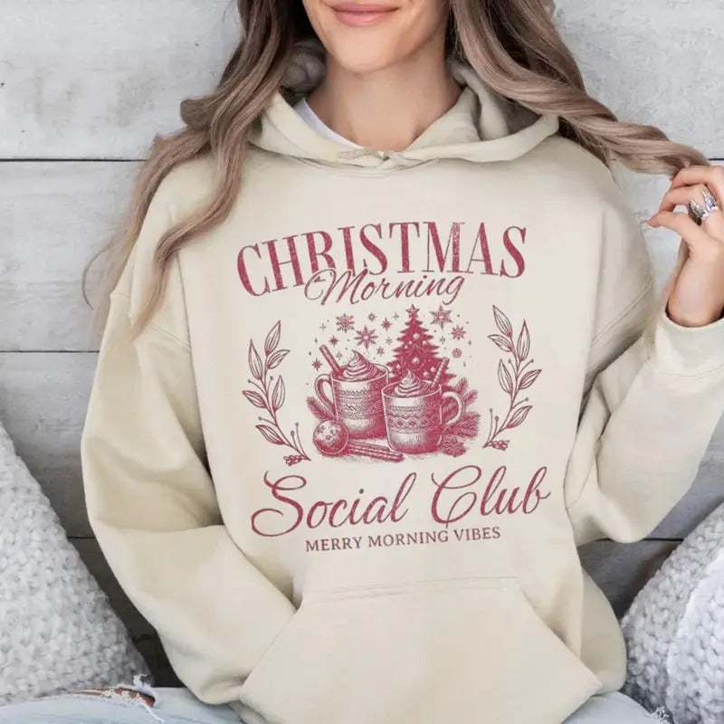 Christmas Social Club Shirt, Merry And Bright, Merry Morning Vibes Sweatshirt, Trendy Aesthetic Shirt, Christmas Morning...