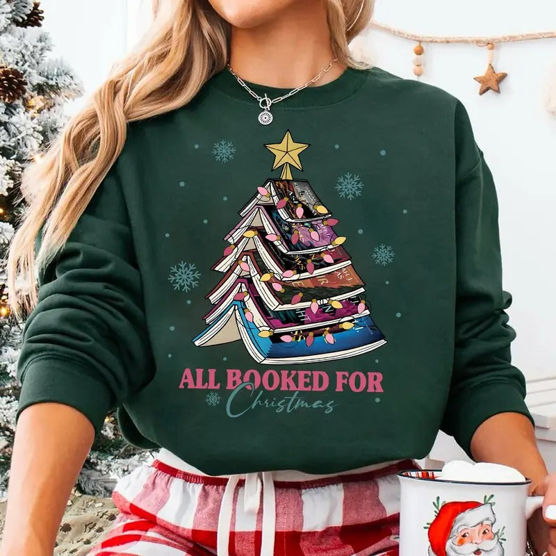 Christmas TOG Book Tree Sweatshirt, All Booked For Christmas Shirt, SJM Books Christmas Sweatshirt, Bookish Christmas...