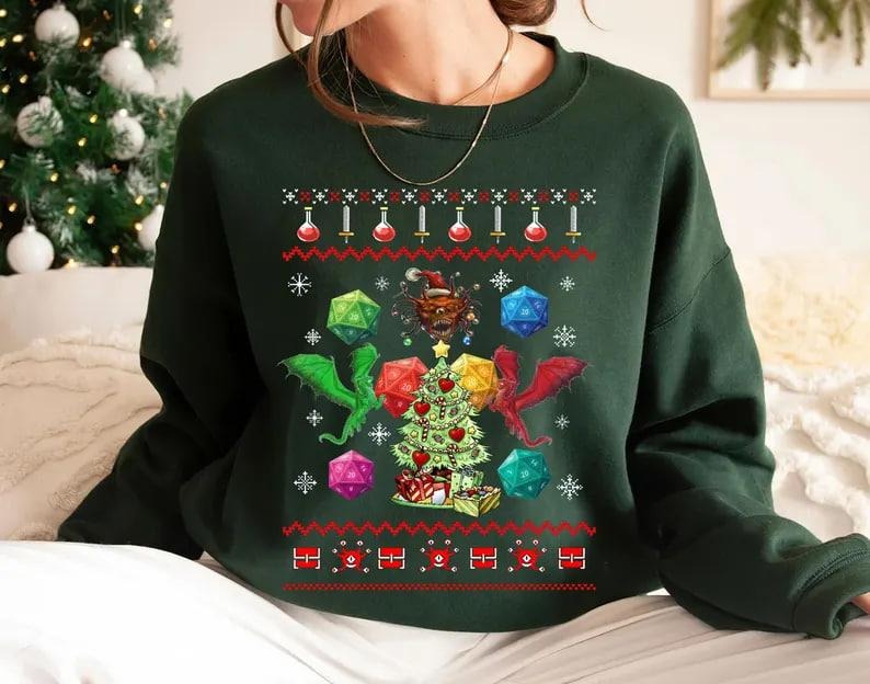 Tree Dnd D20 Dice Shirt Dungeons Dragons Tabletop Rpg Shirt DND Merry Critmas Shirt DnD Sweatshrit DnD Dice 20 Shirt T-Shirts, Hoodie, Sweatshirt