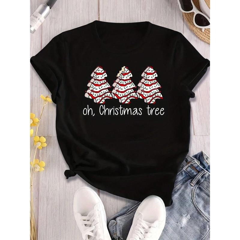 Christmas Tree Print T-Shirt For Casual Wear, Suitable For Summer And Gift Giving Hoodie, Sweatshirt | HypeDripTees.com