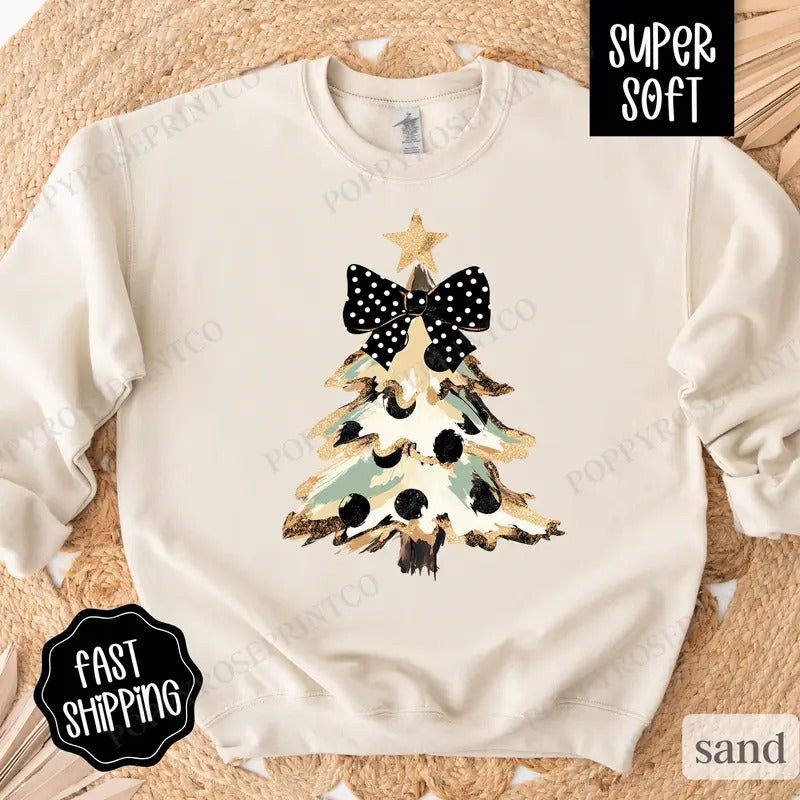 Christmas Tree Sweatshirt, Cute Christmas Sweater, Women's Holiday Crewneck T-Shirts, Hoodie | HypeDripTees.com
