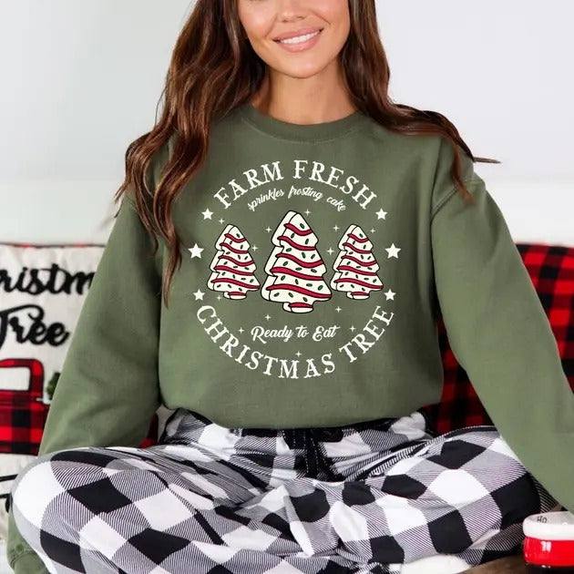 Christmas Tree Sweatshirt, Farm Fresh Christmas Tree Cake Shirt, Christmas Cake Sweatshirt, Tree Cake Sweater Christmas...