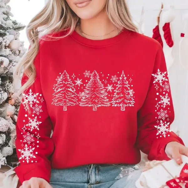 Christmas Trees and Snowflakes Holiday Winter Crewneck Sweatshirt T-Shirts, Hoodie | HypeDripTees.com