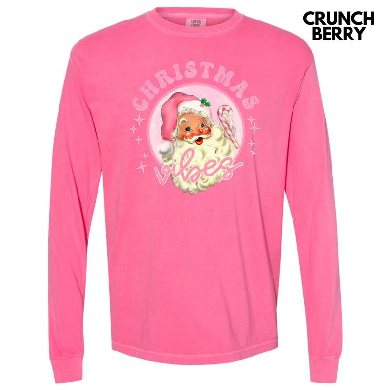 Christmas Vibes Retro Santa Long Sleeve Comfort Colors T-Shirt Hoodie, Sweatshirt | HypeDripTees.com