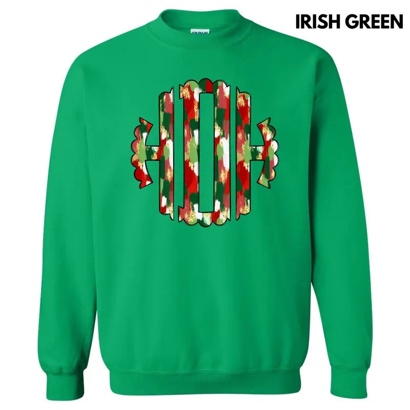 Christmas Watercolor Monogram Sweatshirt 'NLB' T-Shirts, Hoodie | HypeDripTees.com