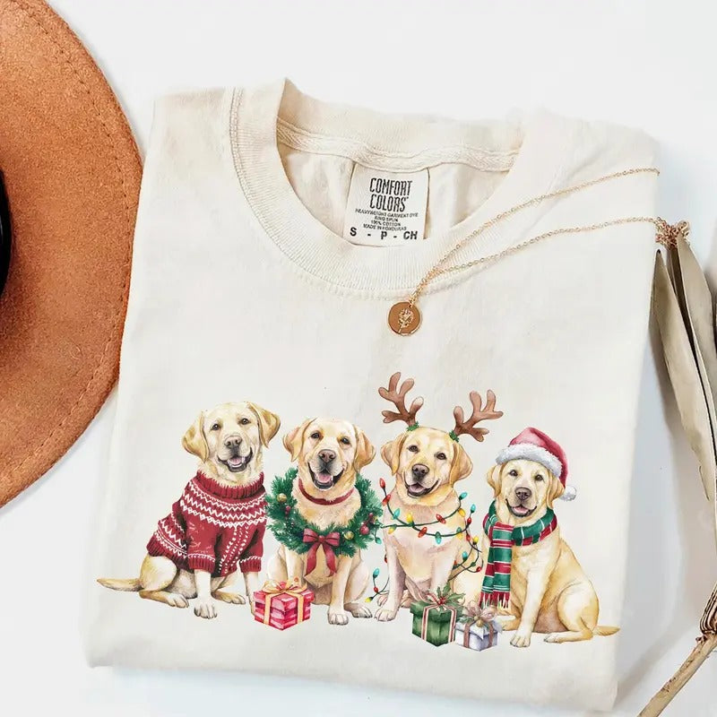 Christmas Yellow Lab Dog  Comfort Colors Shirt, Xmas Labrador RetrieverShirt, Dog Mom tee, Dog Lover Gift, Funny Holiday...