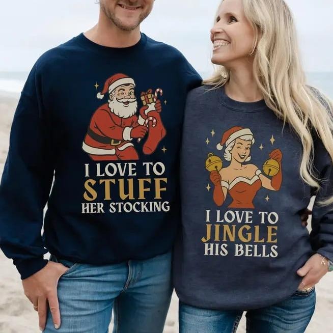 Christmas couple matching sweatshirts for husband and wife - unisex, funny holiday tops perfect for Xmas parties or cute...