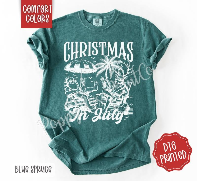 Christmas in July Shirt Comfort Colors, Cute Summer Santa Tshirt Hoodie, Sweatshirt | HypeDripTees.com