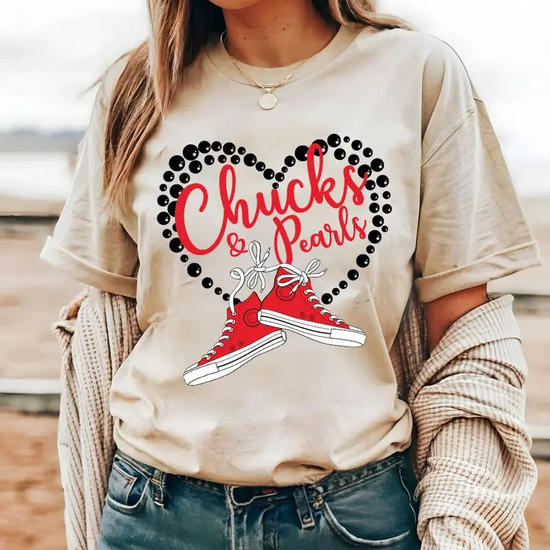 Chucks & Pearls Heart Shirt, Chucks and Pearls 2024 Shirt, Chucks And Pearls, Kamala Harris Shirt, Madam Vice President...