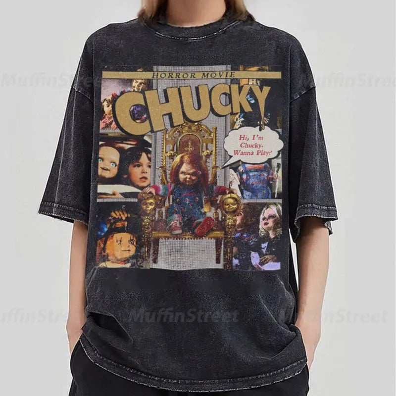 Chucky Vintage Comic Shirt, Horror Series Movie Shirt, Retro 90's Chucky Horror Character shirt, Chucky And Tiffany...