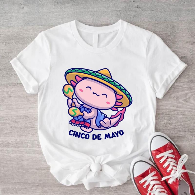 Cinco De Mayo Shirt, Mexico Axolotl T-Shirt, Axolotl Lover Gift Tee, Cute Mexican Fiesta Short Sleeve, Mexican Salamander, Walking Fish Tee. shirtslatinas