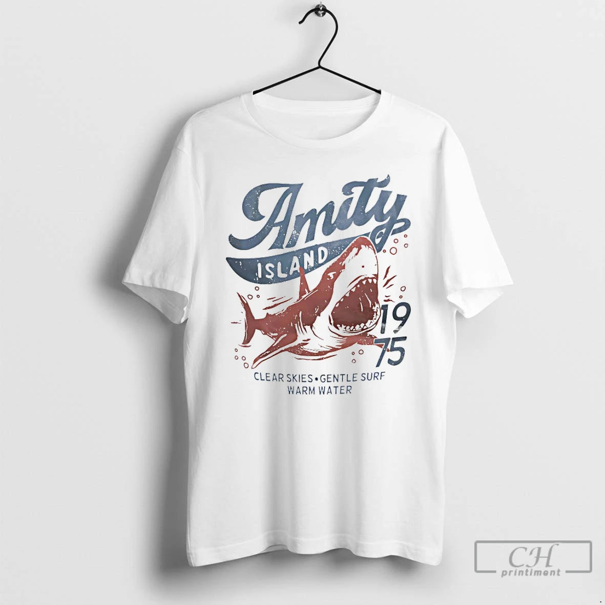 Classic Amity Island Clear Skies Gentle Surf Warm Water 1975 T-Shirts, Hoodie, Sweatshirt | HypeDripTees.com
