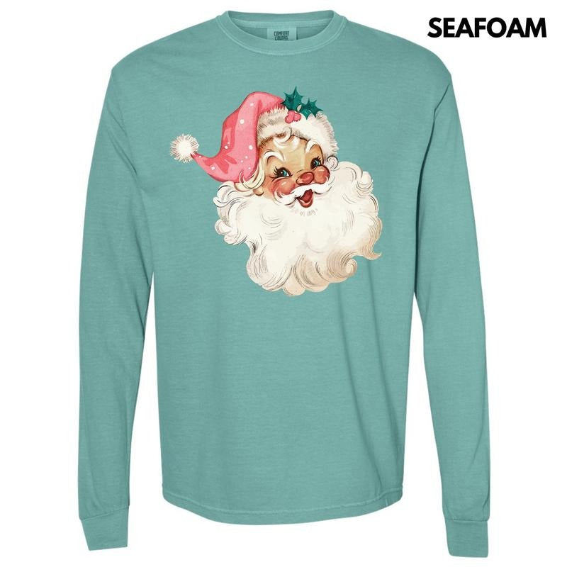 Classic Cutesy Santa Face Long Sleeve Comfort Colors T-Shirt 'NLB' Hoodie, Sweatshirt | HypeDripTees.com