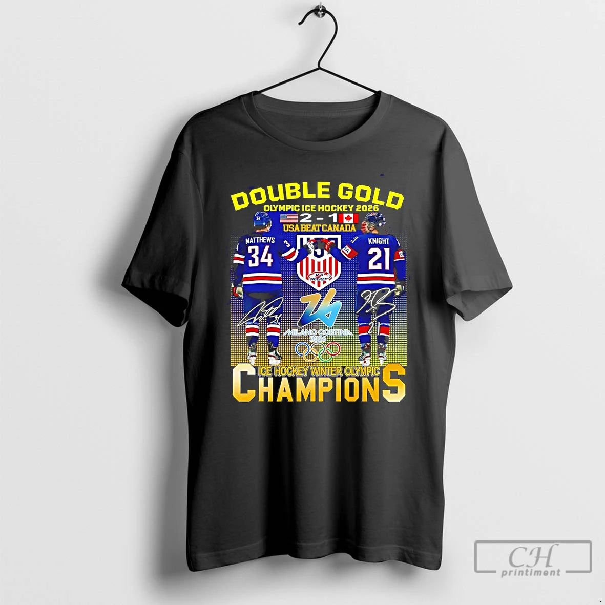 Classic Double Gold Olympic Ice Hockey 2026 Usa Beat Canada 2 1 Matthews Knight Signatures T-Shirts, Hoodie, Sweatshirt