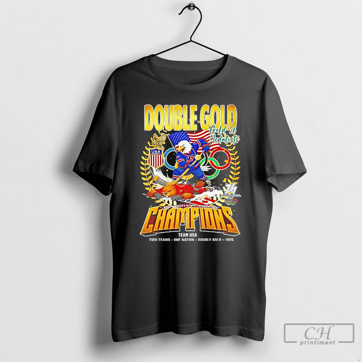 Classic Double Gold Usa Hockey Mens And Womens Olympic Champions 2026 Team Usa Two Teams T-Shirts, Hoodie, Sweatshirt