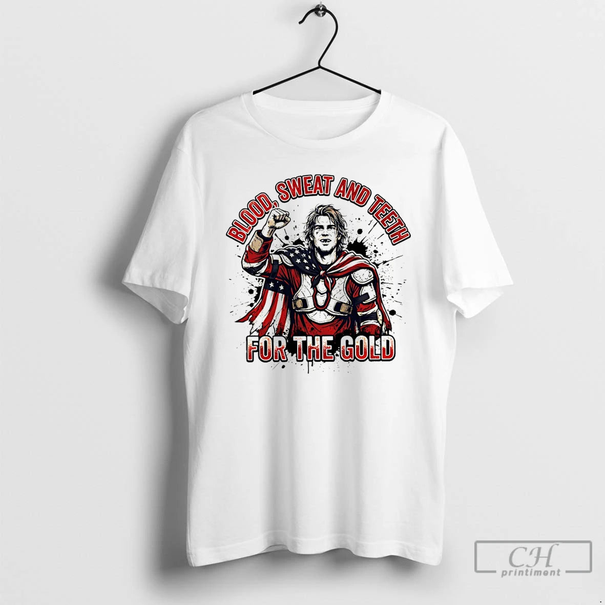 Classic Jack Hughes Bloody Blood Sweat And Teeth For The Gold Usa Hockey Olympic Golden T-Shirts, Hoodie, Sweatshirt