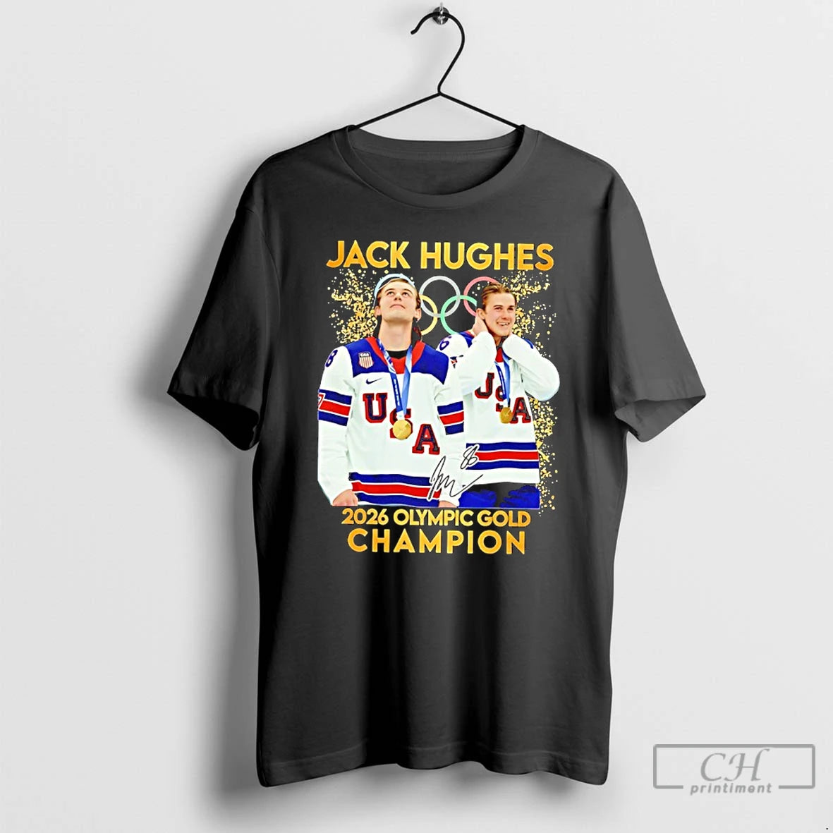 Classic Jack Hughes Hero Usa Mens Olympic Hockey Olympic 2026 Gold T-Shirts, Hoodie, Sweatshirt | HypeDripTees.com