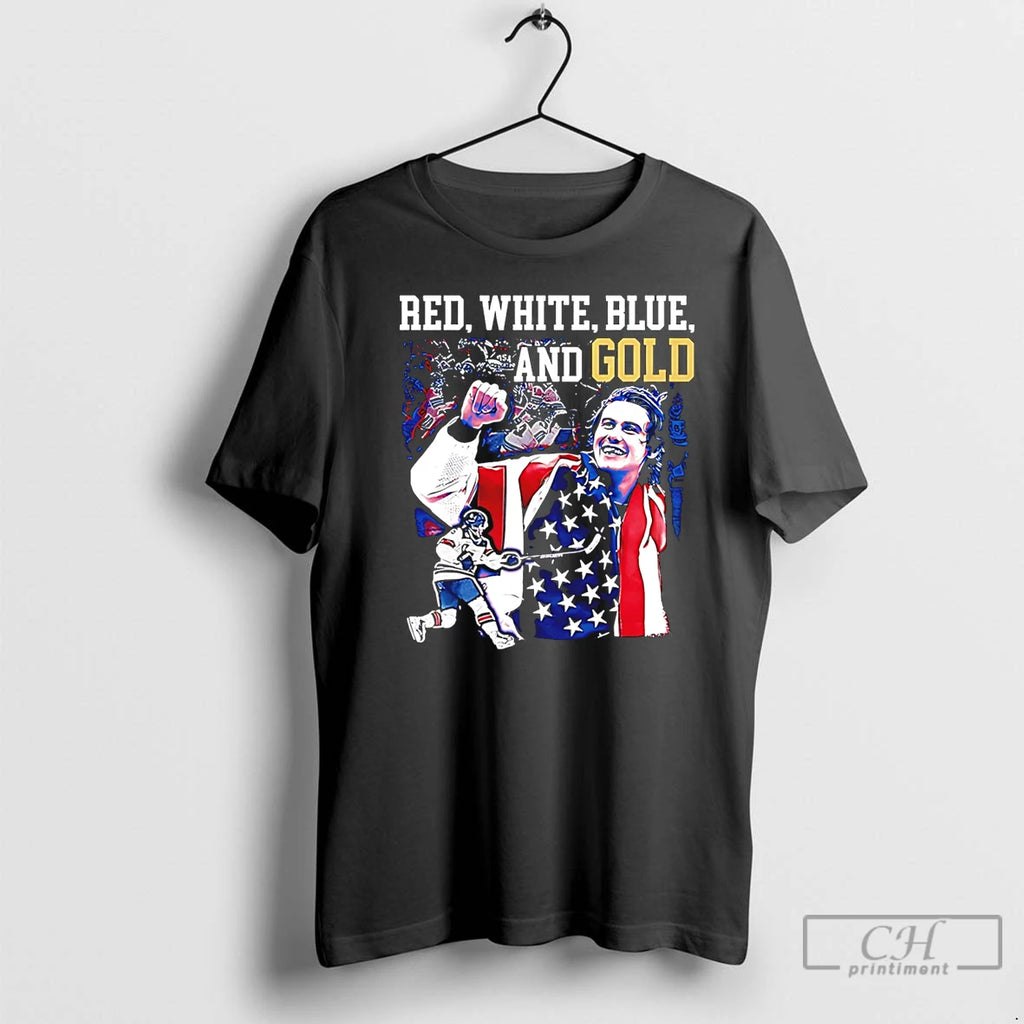 Classic Jack Hughes Red White Blue And Gold Usa Hockey 2026 Olympics Champions T Shirts