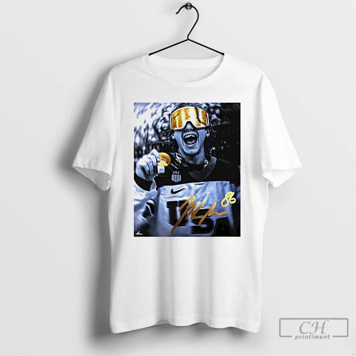 Classic Jack Hughes Usa Hockey Gold Medal Olympic 2026 Signature T-Shirts, Hoodie, Sweatshirt | HypeDripTees.com
