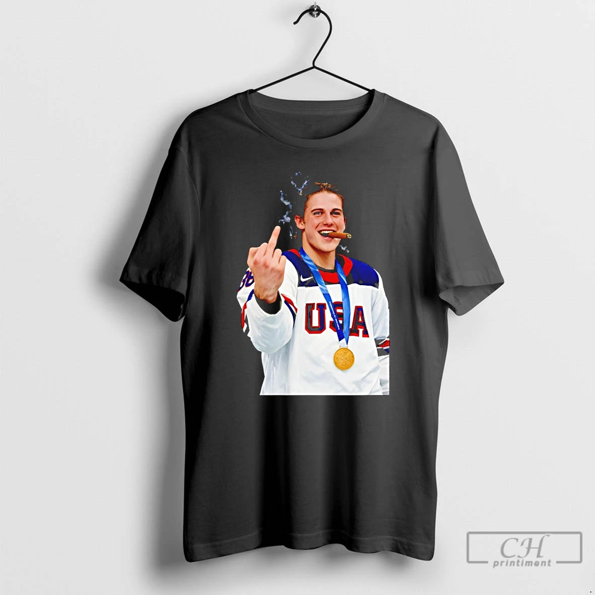 Classic Jack Hughes Smoking Gold Medal Usa Hockey Champions Olympic 2026