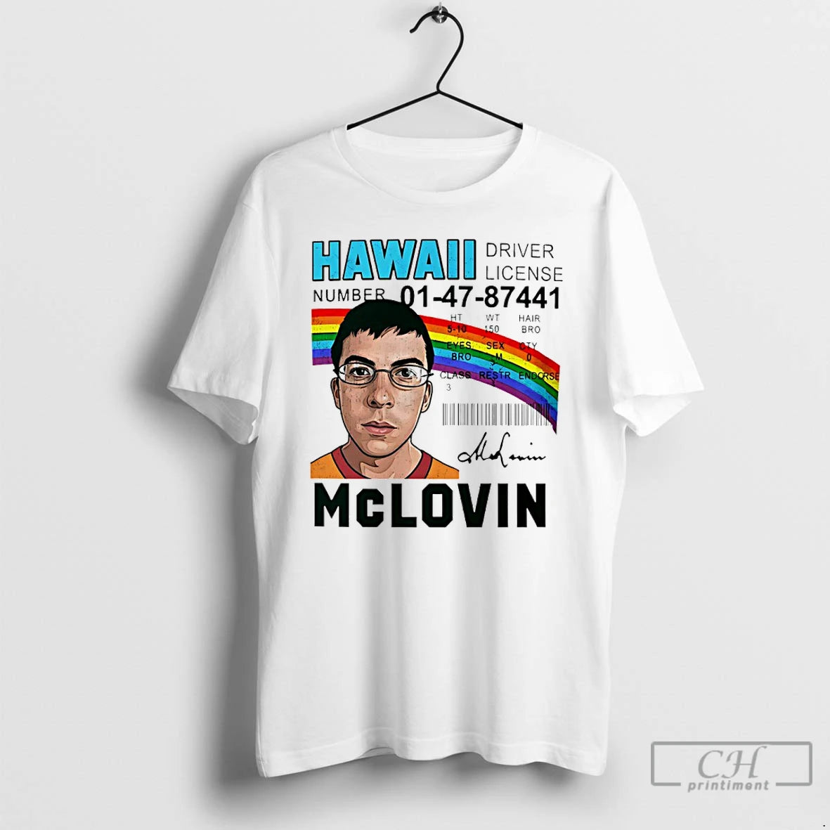 Classic Mclovin Hawaii Driver License Rainbow Signature T-Shirts, Hoodie, Sweatshirt | HypeDripTees.com
