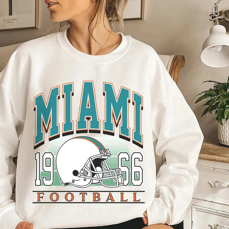 Classic Miami Football Sweatshirt, Miami Football Sweatshirt For Her, Women's Miami Vintage Football Crewneck, Miami...