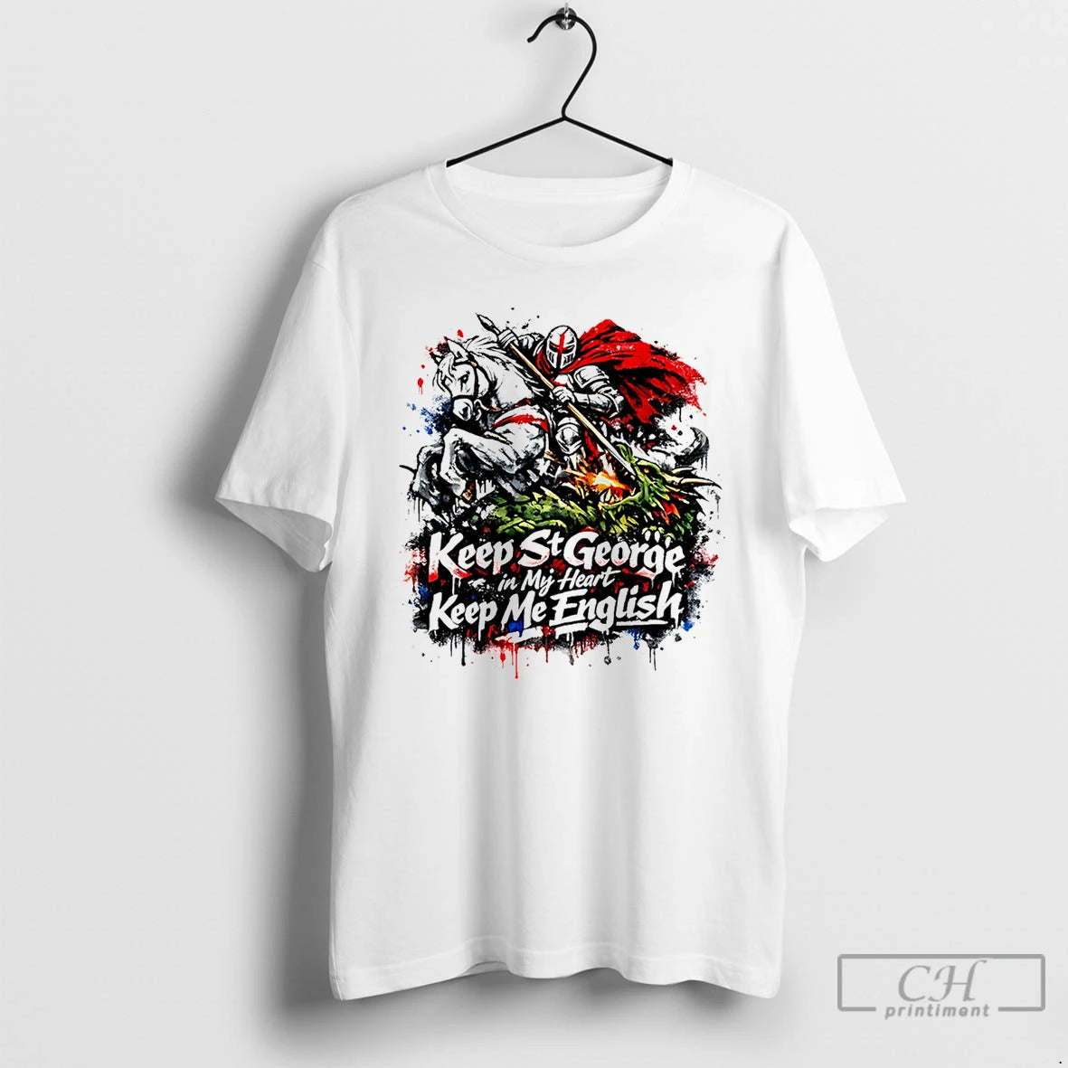 Classic St George Slaying Dragon Paint Effect T-Shirts, Hoodie, Sweatshirt | HypeDripTees.com