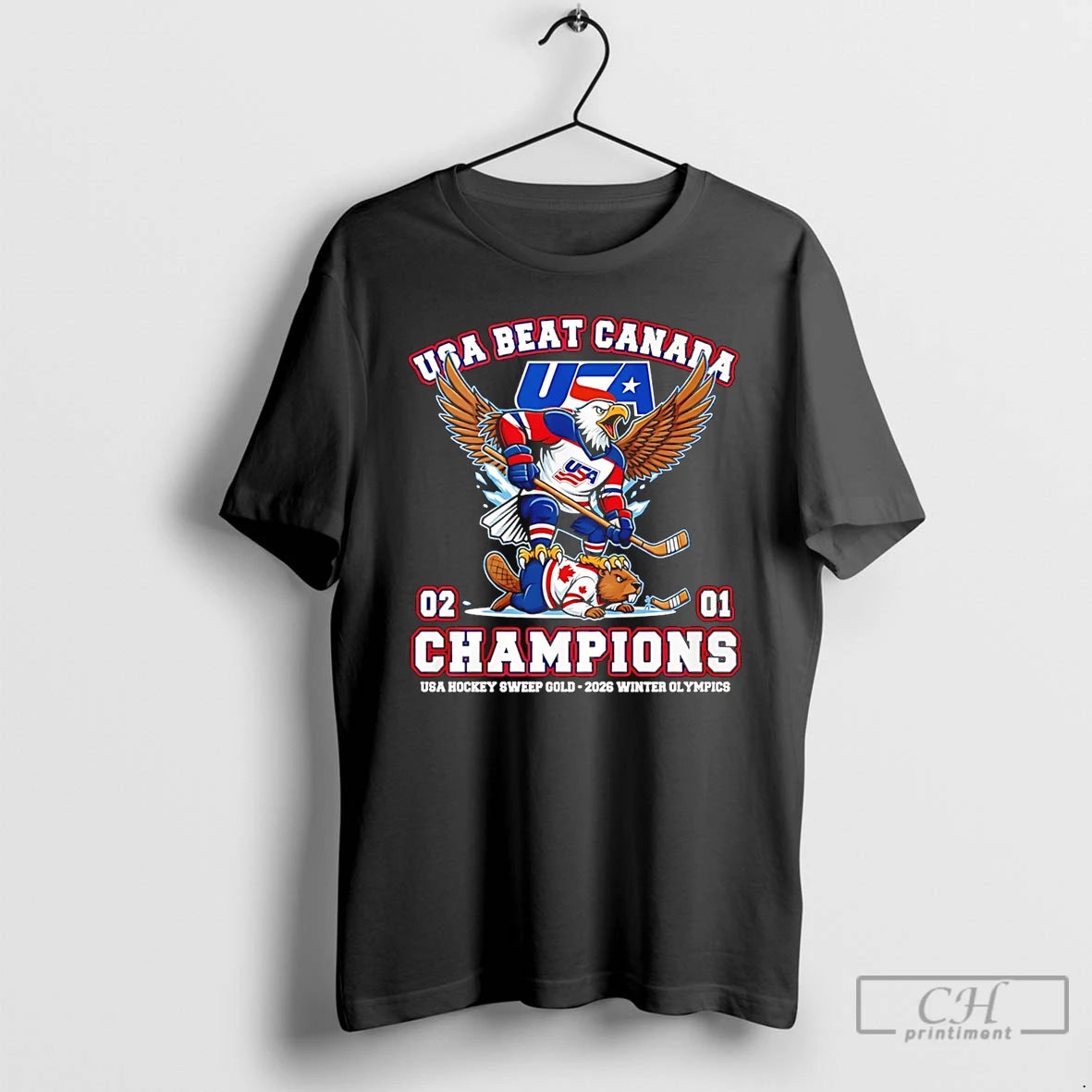 Classic Usa Beat Canada 2026 Usa Hockey Sweep Gold Winter Olympics Champions 2 1 Mascot T-Shirts, Hoodie, Sweatshirt