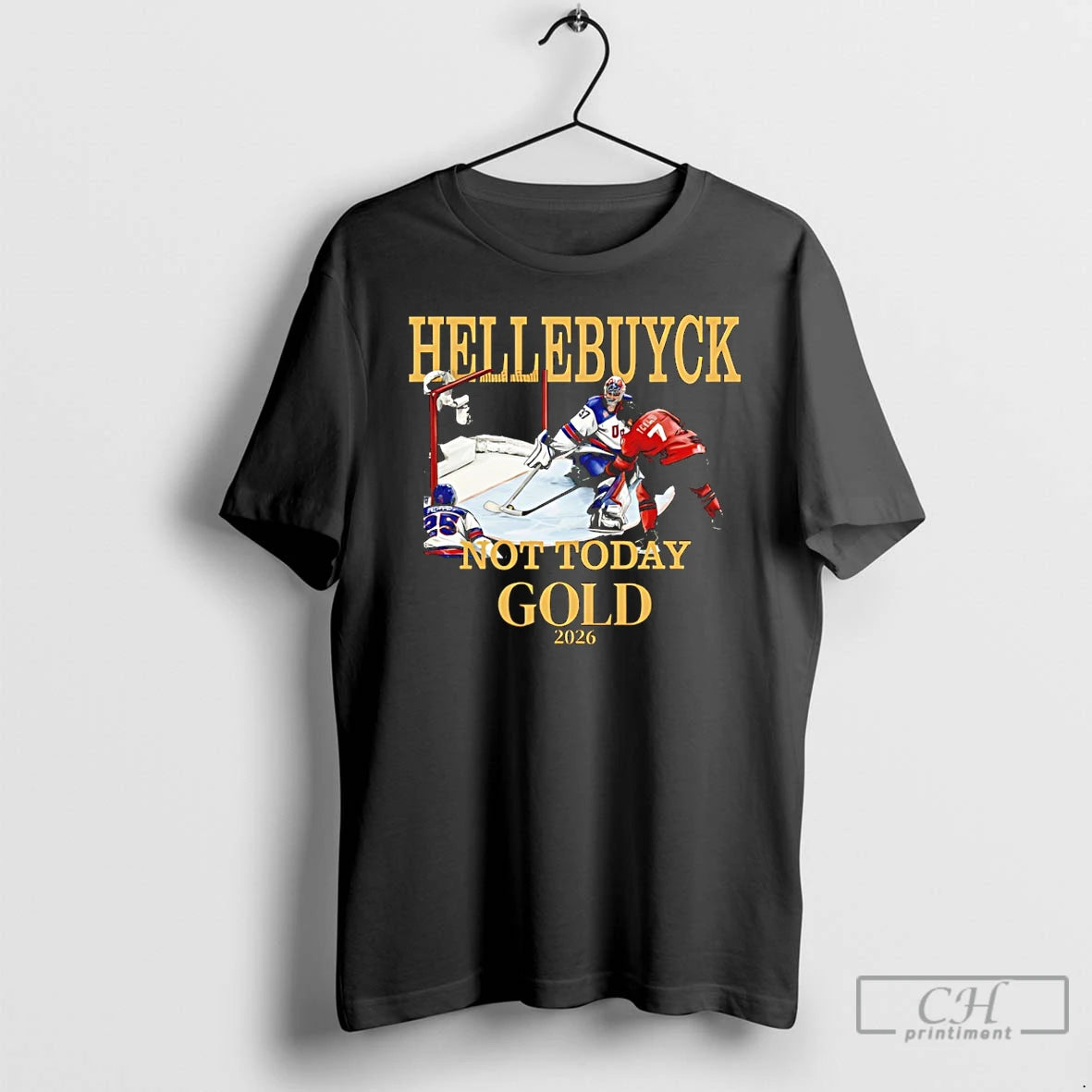 Classic Usa Hellebuyck 37 Hockey Gold Medal 2026 Not Today Gold Olympic T Shirts Sweater Hoodie, Sweatshirt