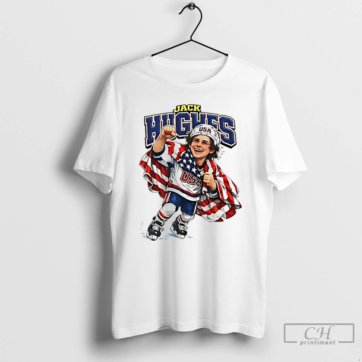 Classic Usa Hockey Jack Hughes Caricature T-Shirts, Hoodie, Sweatshirt | HypeDripTees.com