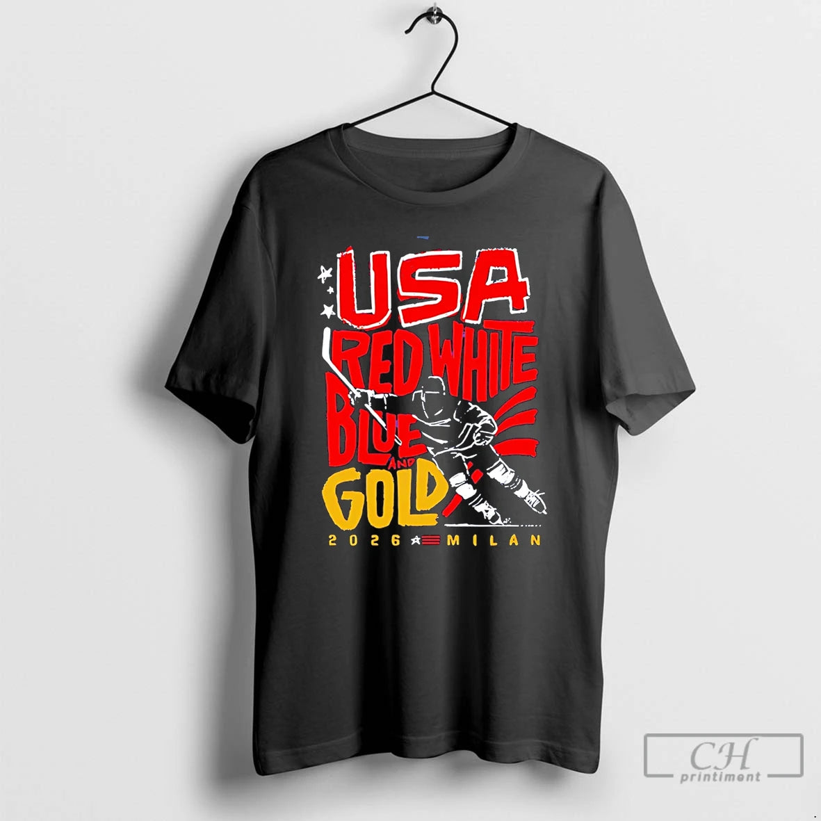 Classic Usa Hockey Red White Blue And Gold 2026 Champions Milan T-Shirts, Hoodie, Sweatshirt | HypeDripTees.com