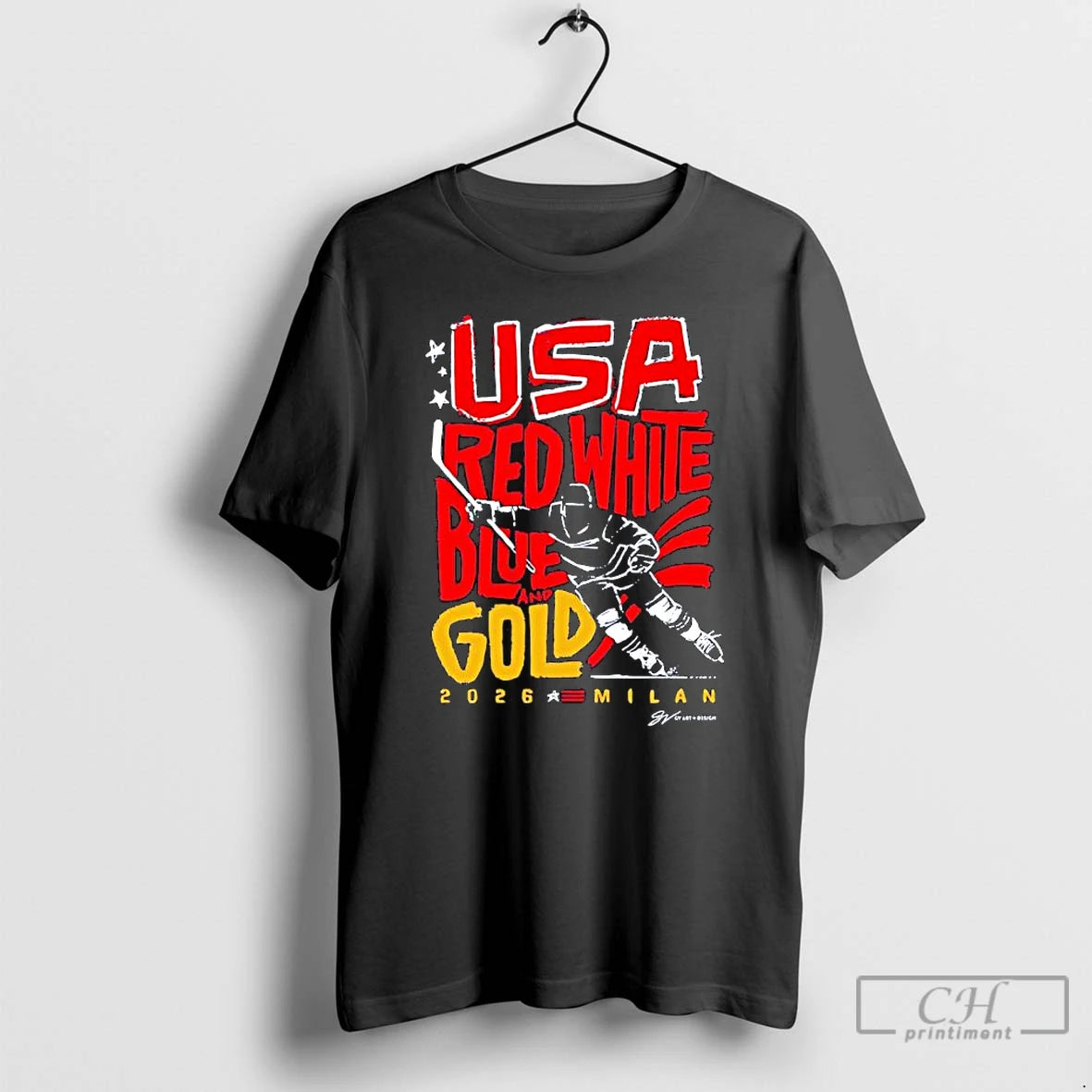 Classic Usa Hockey Red White Blue And Gold 2026 Milan T-Shirts, Hoodie, Sweatshirt | HypeDripTees.com