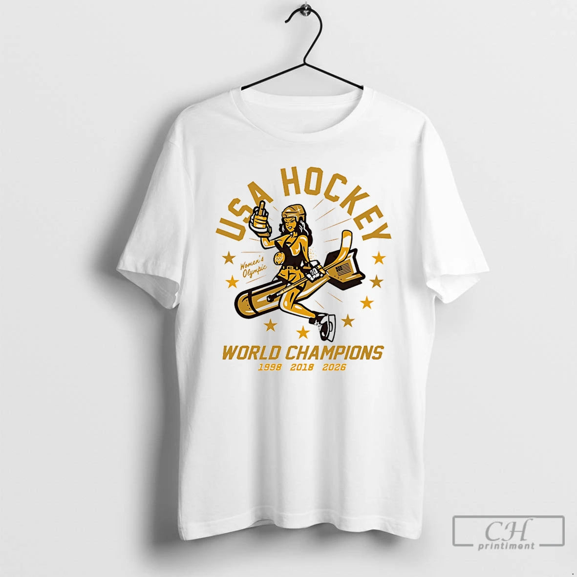 Classic Usa Hockey Womens Olympic World Champions 2026 3 Time 98 18 26 Gold T-Shirts, Hoodie, Sweatshirt | HypeDripTees.com