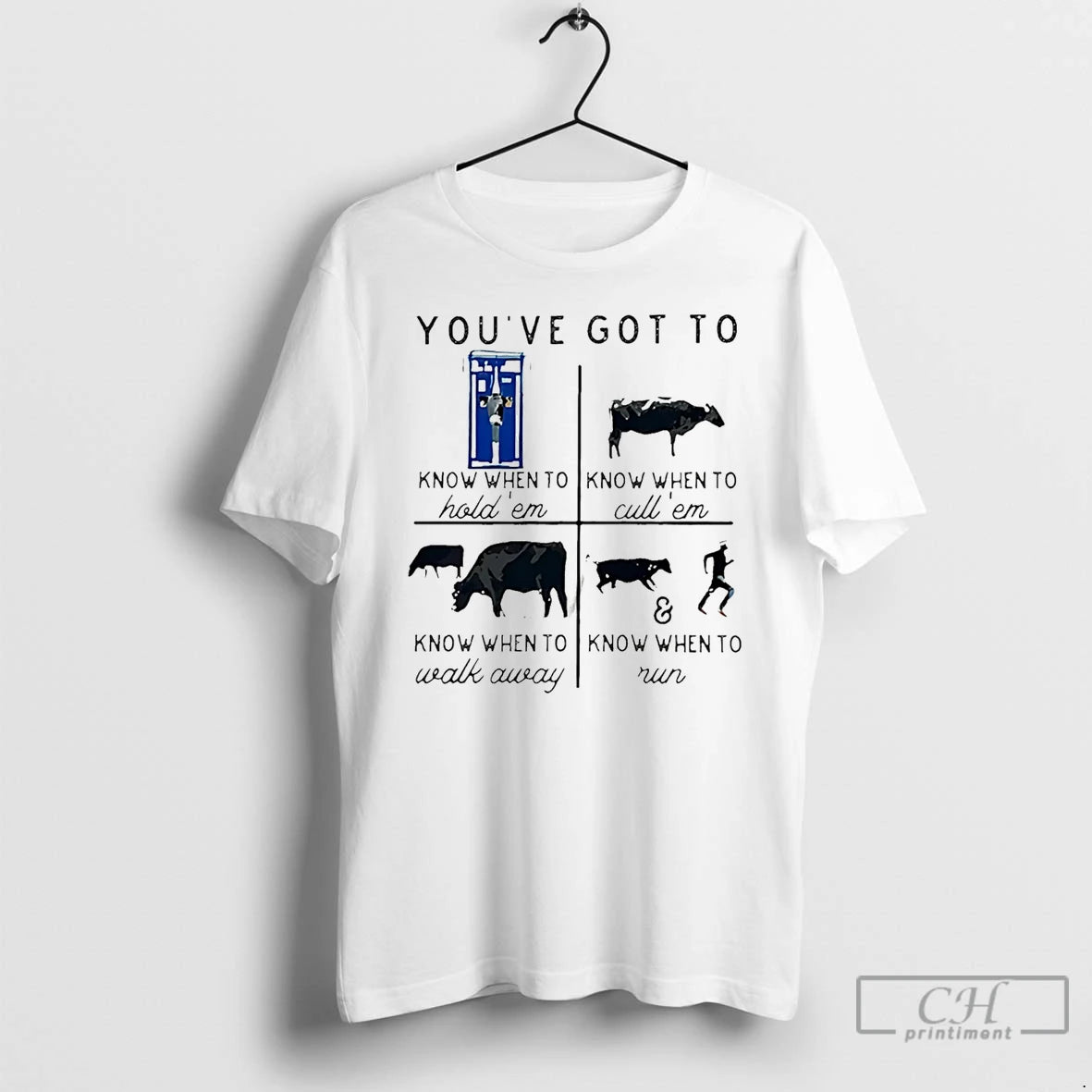 Classic Youve Got To Know When To Hold Em Cow T-Shirts, Hoodie, Sweatshirt | HypeDripTees.com