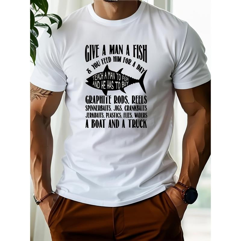Classic phrase printed T-shirt crewneck men's daily casual comfortable breathable top men's personality T-shirt, 1 pc,...