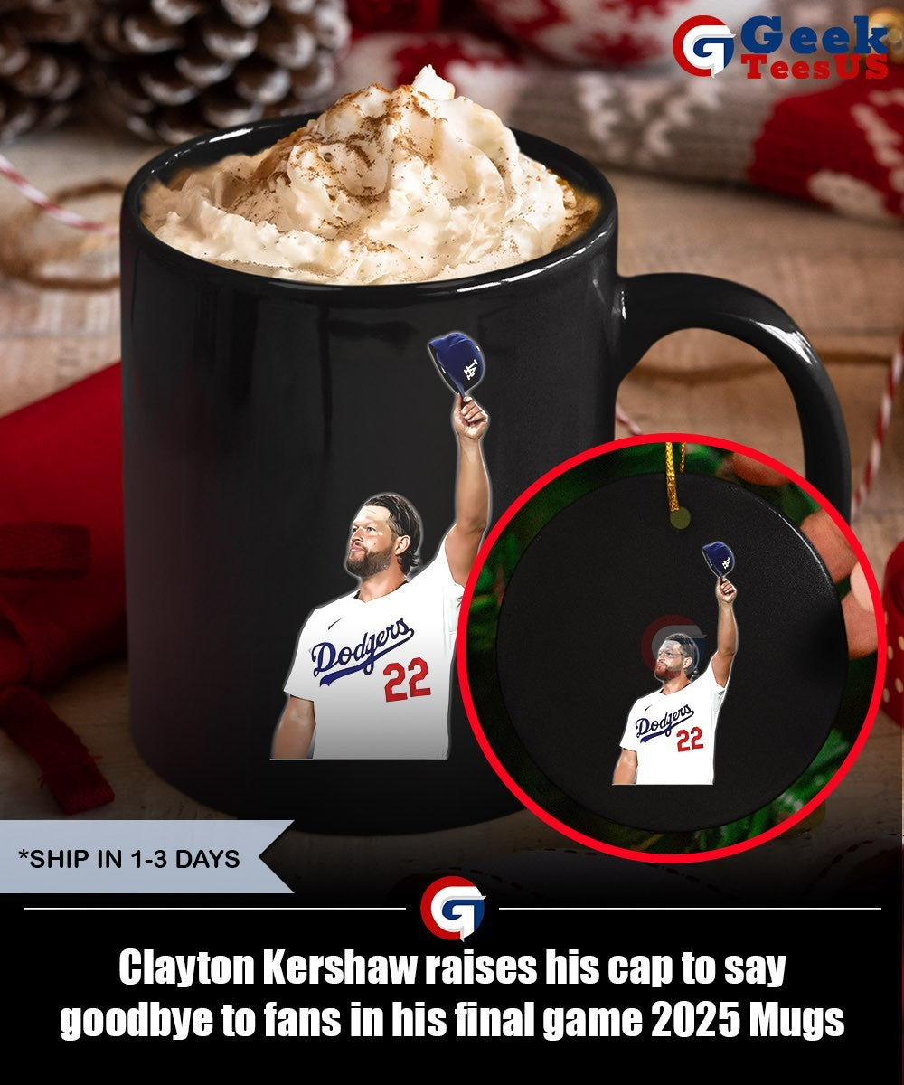 Clayton Kershaw raises his cap to say goodbye to fans in his final game 2025 shirt