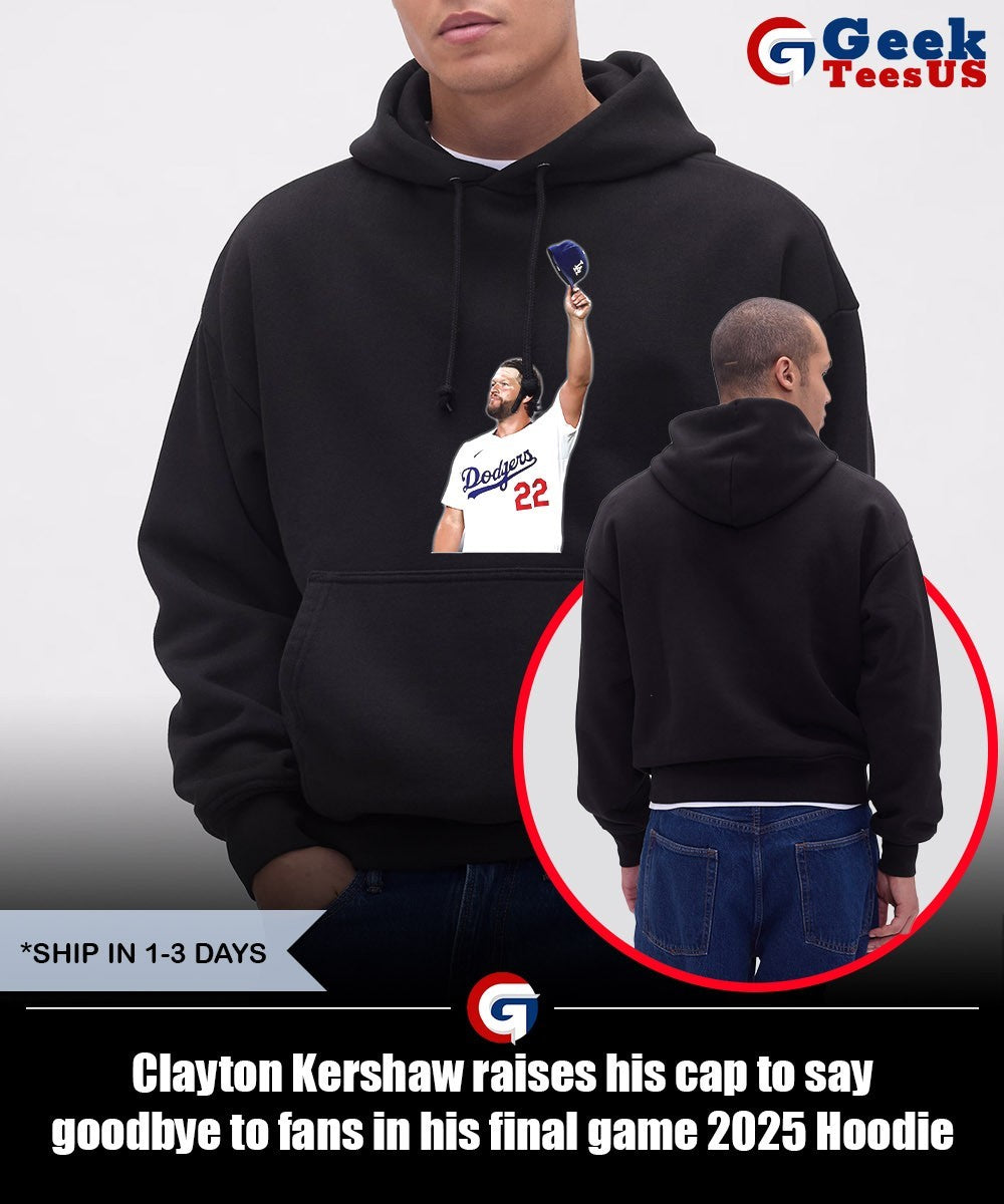 Clayton Kershaw raises his cap to say goodbye to fans in his final game 2025 shirt