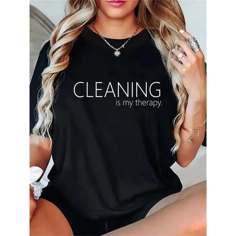 Cleaning is My " Women's Black T-Shirt - Casual & Comfy Short Sleeve Round Neck Top, Stretchy Polyester Blend, Machine...
