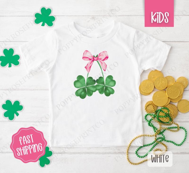 Clover Bow Kids Shirt - St Patrick's Day Children's Tshirt - Cute Youth Tee Gildan Hoodie, Sweatshirt | HypeDripTees.com