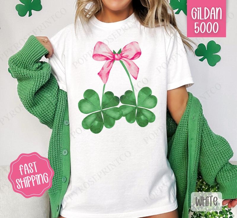 Clover Bow Shirt Gildan, St Patrick's Day Women's Tee, Cute Women's Tshirt Plus Sizes Hoodie, Sweatshirt | HypeDripTees.com