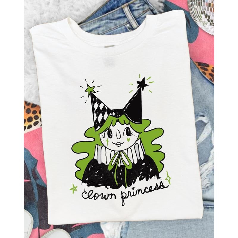 Clown Princess Unisex Shirt on White or Lime Green, hand drawn Hoodie, Sweatshirt | HypeDripTees.com