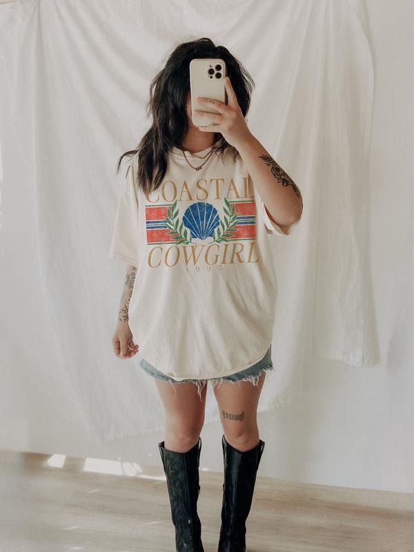 Coastal Cowgirl Tee Trendy Summer Aesthetic Graphic Tee Tee Western Boho Shirt Hoodie, Sweatshirt | HypeDripTees.com