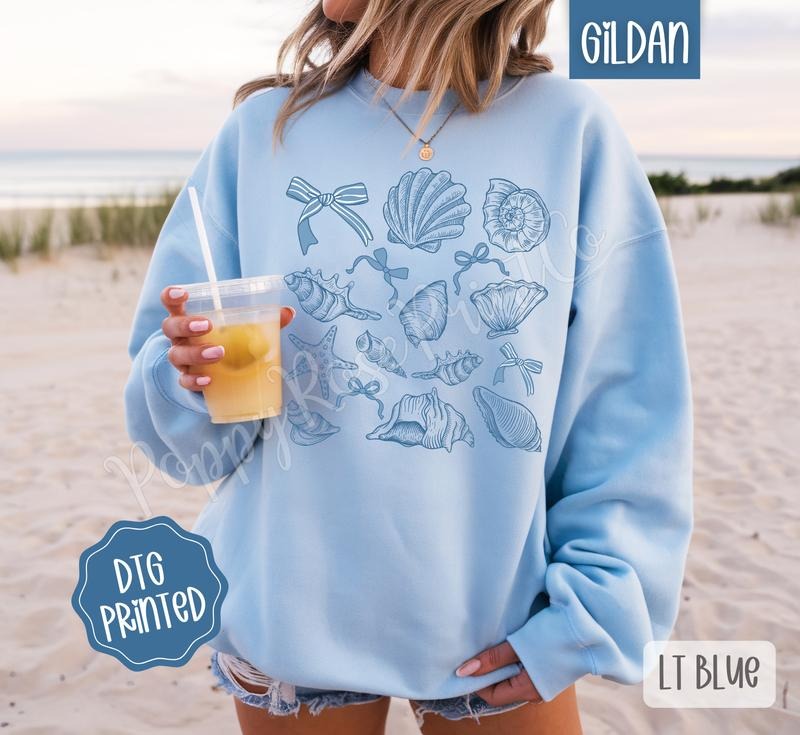 Coastal Seashells Sweatshirt, Cute Summer Sweater, Girly Beach Crewneck T-Shirts, Hoodie | HypeDripTees.com