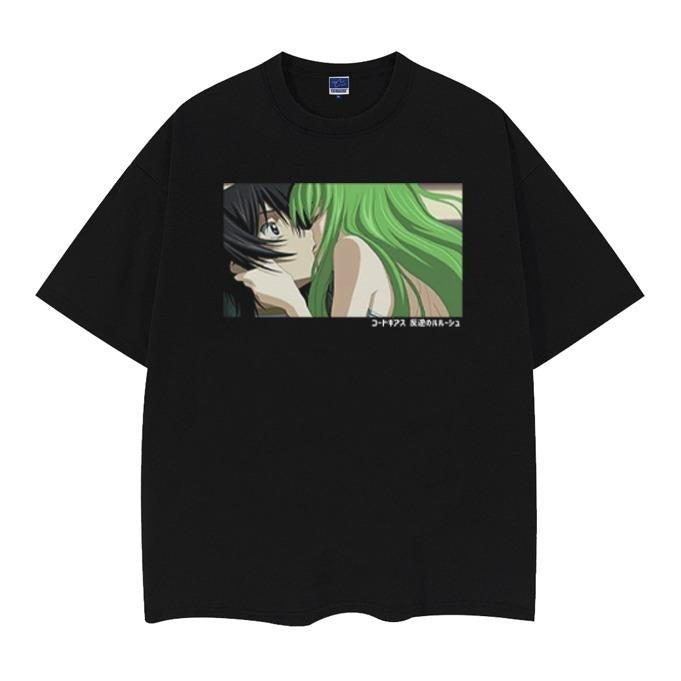 Code Geass "Lelouch & C.C." Vintage Oversized Tee Anime T-shirt 100% Cotton Original Design Men's Top Streetwear Casual...